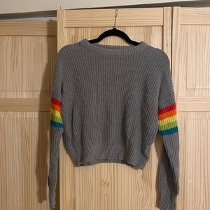 Gray urban outfitters knit sweater with rainbow accents. Cropped size small.